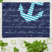 Serviette de cuisine bleue rayée nautique d'ancre (Plié)