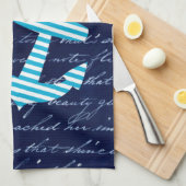 Serviette de cuisine bleue rayée nautique d'ancre (Quart Plié)