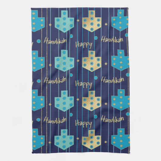 Serviette de cuisine "Blue/Gold Dreidels" (Vertical)