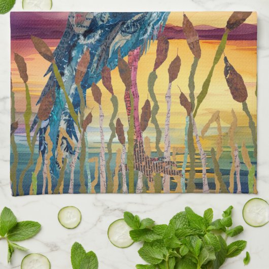 Serviette de cuisine Blue Heron Sunset (Plié)