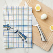 Serviette de cuisine - Blue Marlin sur Plaid (Quart Plié)