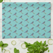 Serviette de cuisine brodée de geai bleu (Plié)