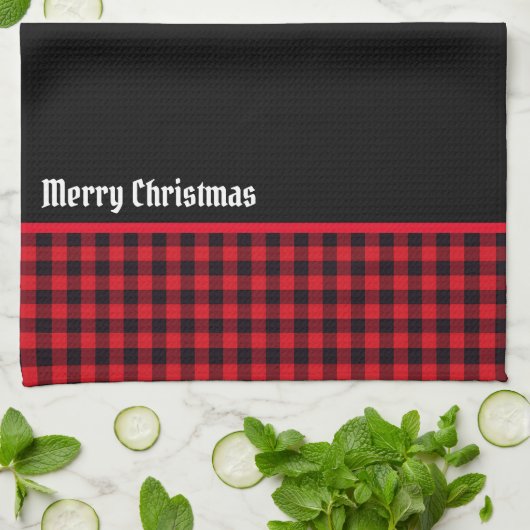 Serviette de cuisine Buffalo Plaid Joyeux Noël (Plié)