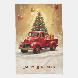 Serviette de cuisine Camion Rouge avec Sapin de No