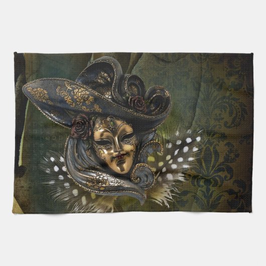Serviette de cuisine Carnival Masque-Vert Damas (Horizontal)