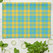 Serviette de cuisine chic : Bleu, Jaune, Plaid Ver (Plié)