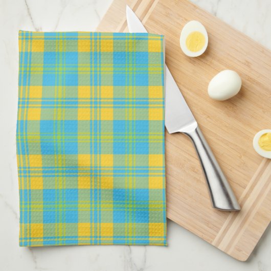 Serviette de cuisine chic : Bleu, Jaune, Plaid Ver (Quart Plié)