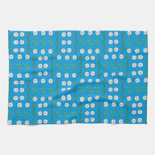 Serviette de cuisine chic : Marguerites sur Turquo (Horizontal)