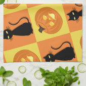 Serviette de cuisine citrouille et chat. (Plié)