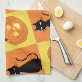 Serviette de cuisine citrouille et chat. (Quart Plié)