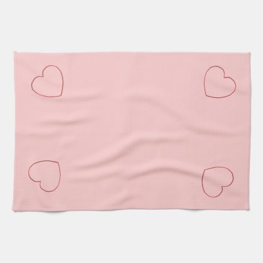 Serviette de cuisine - Coeurs encadrés de fil sur (Horizontal)