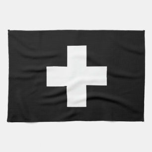Serviette de cuisine croisée suisse noire et
