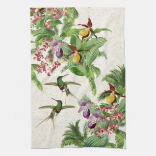 Serviette de cuisine d'animaux de fleurs d'oiseaux