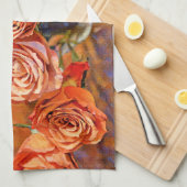 Serviette de cuisine d'art Rose orange (Quart Plié)