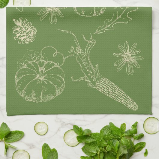 Serviette de cuisine d'automne en vert (Plié)