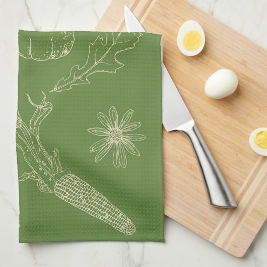 Serviette de cuisine d'automne en vert (Quart Plié)