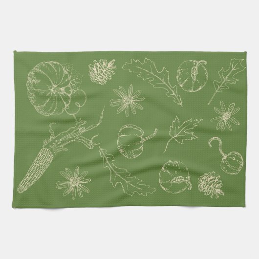 Serviette de cuisine d'automne en vert (Horizontal)