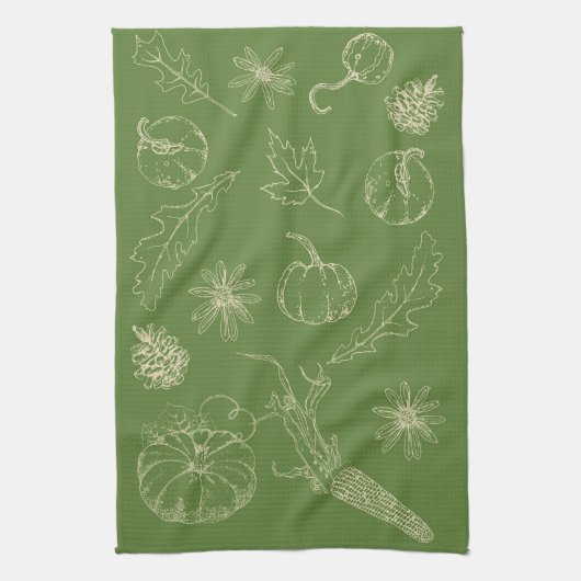 Serviette de cuisine d'automne en vert (Vertical)