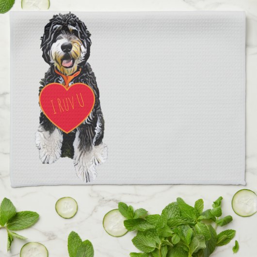 Serviette de cuisine de Bernedoodle Valentine (Plié)