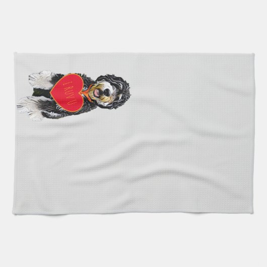 Serviette de cuisine de Bernedoodle Valentine (Horizontal)