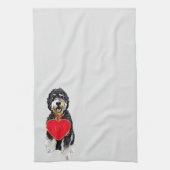 Serviette de cuisine de Bernedoodle Valentine (Vertical)