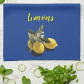 Serviette de cuisine de bleu marine de citrons (Plié)