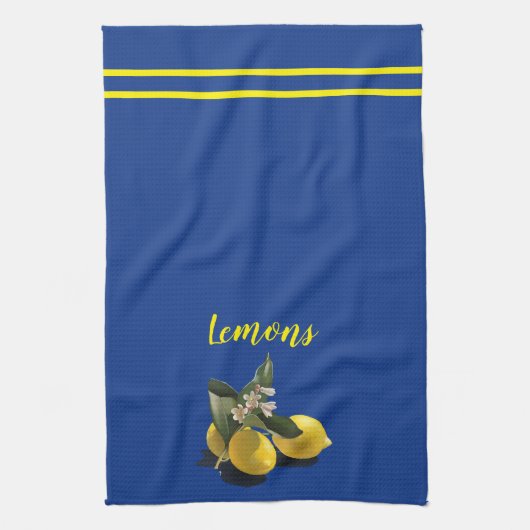 Serviette de cuisine de bleu marine de citrons (Vertical)