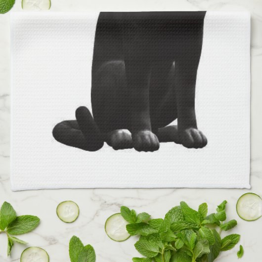 Serviette de cuisine de chat noir assis (Plié)