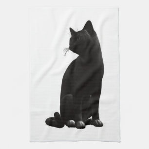 Serviette de cuisine de chat noir assis
