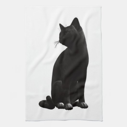 Serviette de cuisine de chat noir assis (Vertical)
