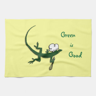 Serviette de cuisine de chef de lézard vert