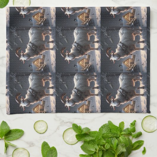 Serviette de cuisine de chèvre Noël (Plié)