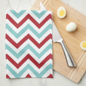 Serviette de cuisine de Chevron | {Aqua et rouge} (Quart Plié)