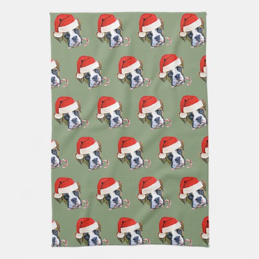 Serviette de cuisine de chien de boxeur de Noël (Vertical)