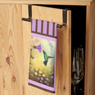 Serviette de cuisine de colibri rayé de lavande