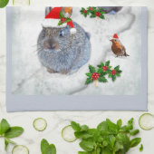 Serviette de cuisine de fête de Noël de lapins (Plié)