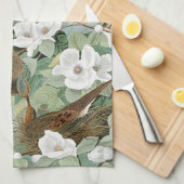 Serviette de cuisine de fleurs d'oiseaux de (Quart Plié)