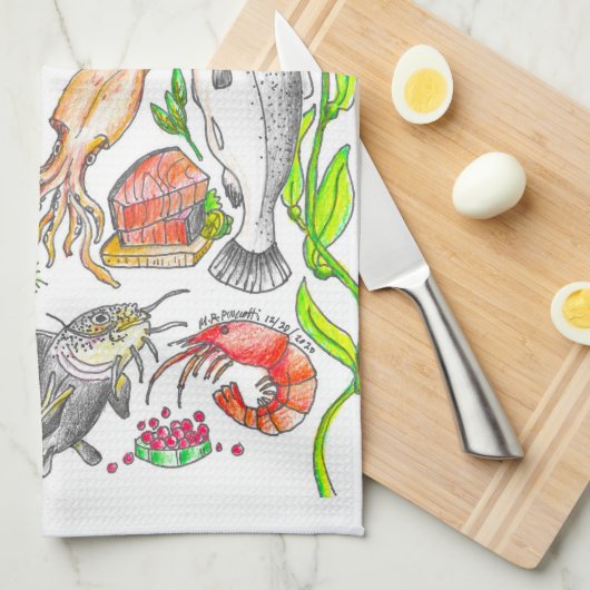 Serviette de cuisine de fruits de mer (Quart Plié)