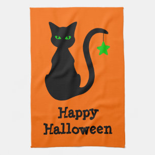 Serviette de cuisine de Halloween de chat noir