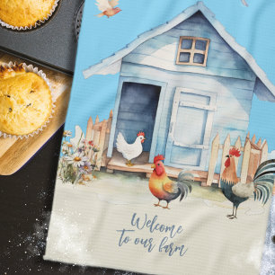 Serviette de cuisine de la ferme de poulet bleu