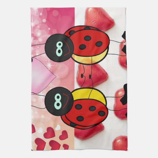 Serviette de cuisine de la Saint Valentin, Ladybug (Vertical)