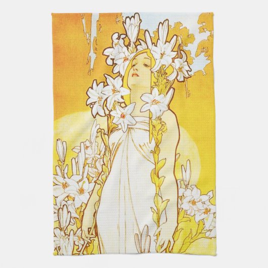 Serviette de cuisine de lis d'Alphonse Mucha (Vertical)