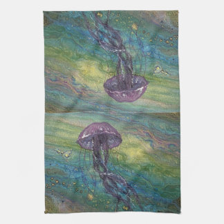 Serviette de cuisine de méduse colorée côtière