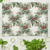 Serviette de cuisine de Noël aux baies rouges (Plié)