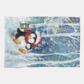 Serviette de cuisine de Noël avec Happy Penguin (Horizontal)