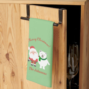 Serviette de cuisine de Noël avec Santa et ours
