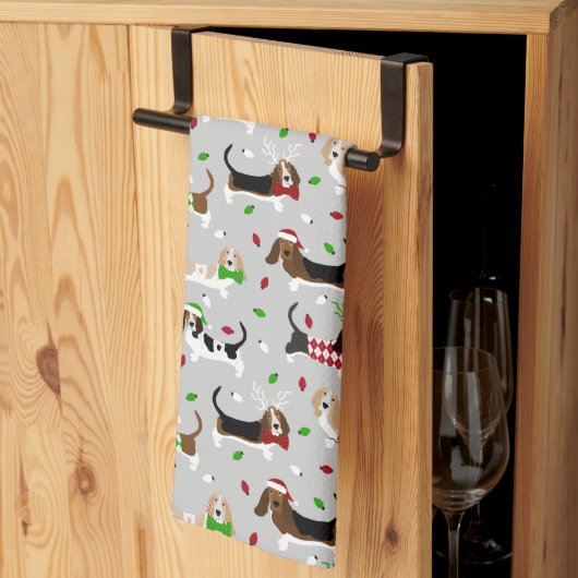 Serviette de cuisine de Noël Basset Hound (Pliage en tiers)
