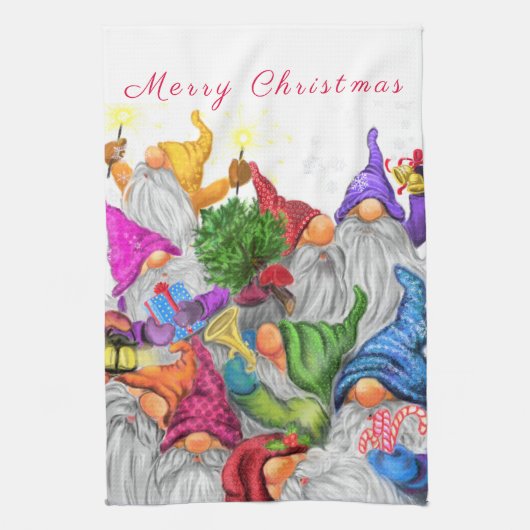 Serviette de cuisine de Noël Bonne fête des Gnomes (Vertical)