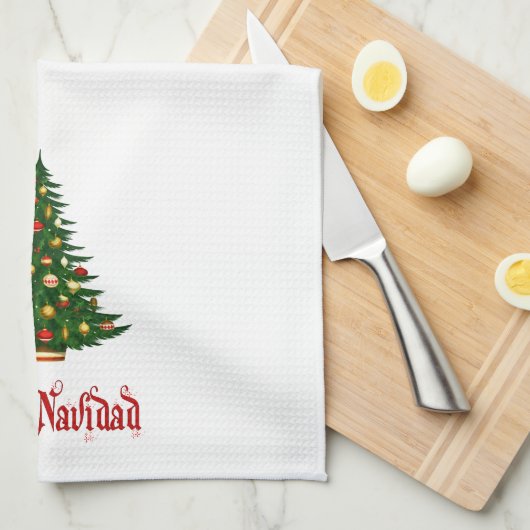 Serviette de cuisine de Noël Feliz Navidad Tree (Quart Plié)