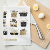 Serviette de cuisine de Noël Joyeux cadeaux de Noë (Quart Plié)